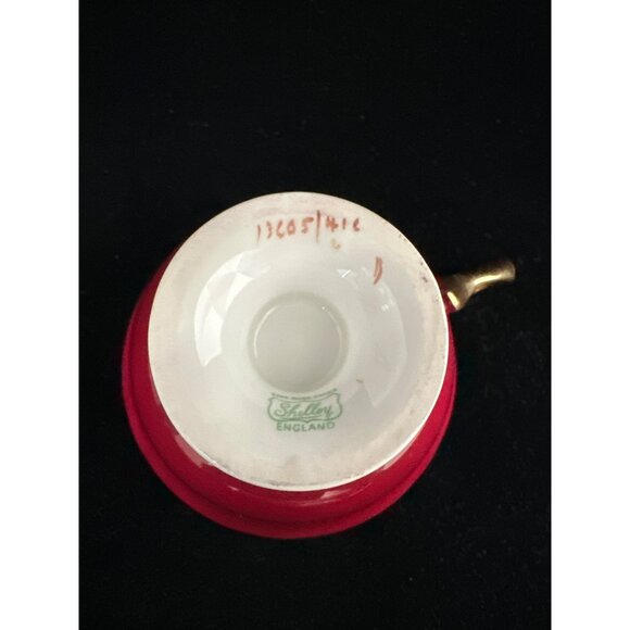 Shelley Bone China Floral Tea Cup & Saucer Set Vintage Deep Red Burgundy & Gold - Picture 7 of 8